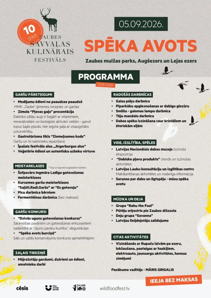Savvaļas garšu desmitgade Zaubē: festivāls notiks 5. septembrī